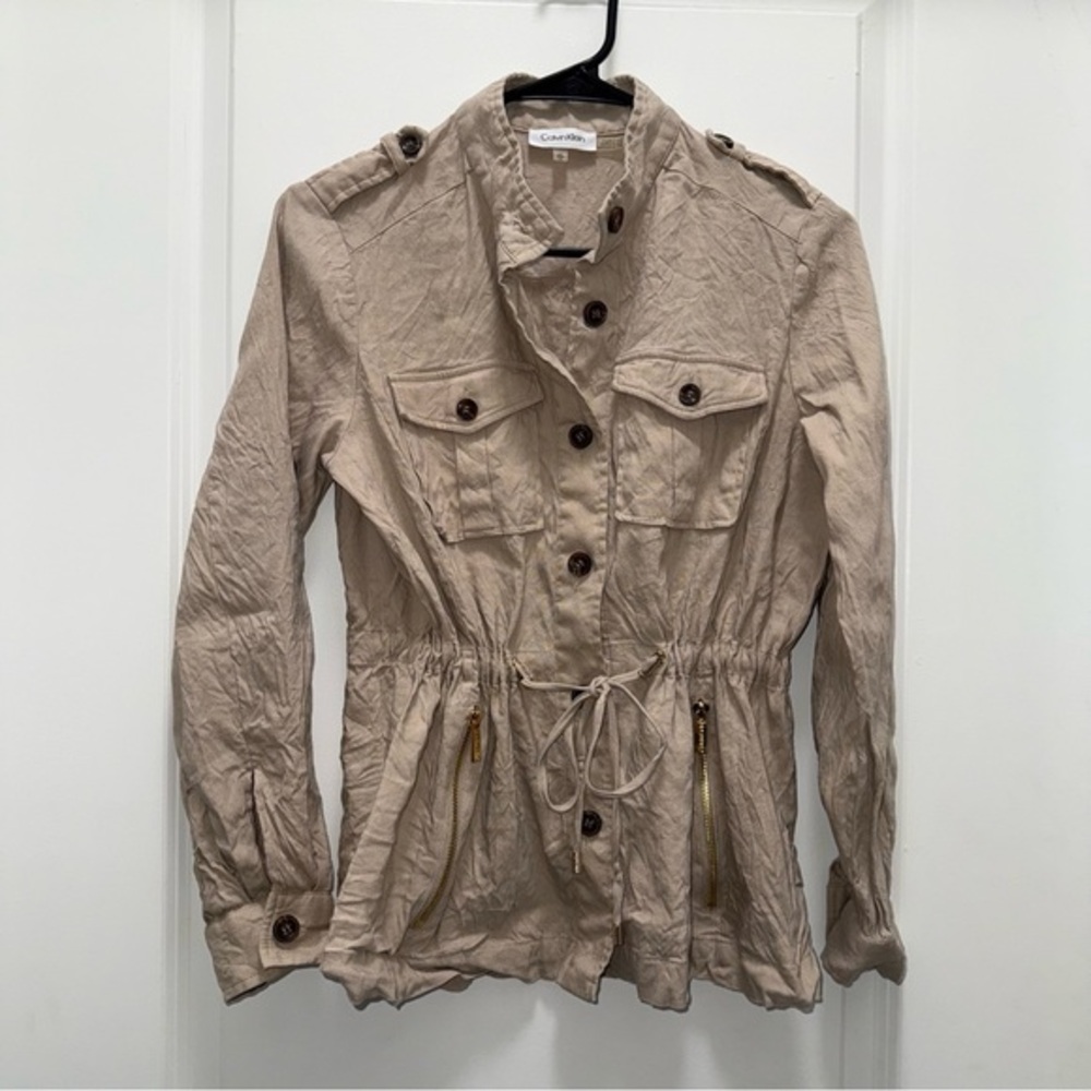 Calvin Klein Beige Linen Blend Lightweight Jacket